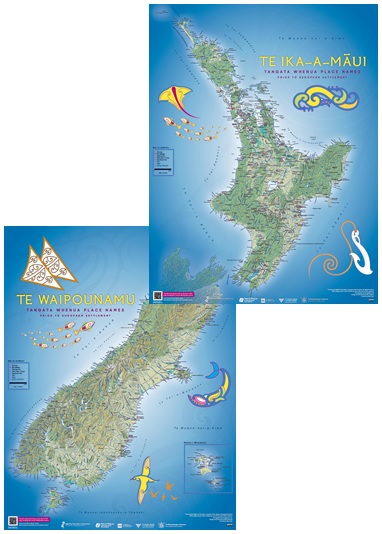 Aotearoa Te Reo Posters Combo (North and South Islands) - Click Image to Close